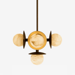 Snowflake Alabaster Orb Chandelier – Bronze & Natural Stone Pendant Light
