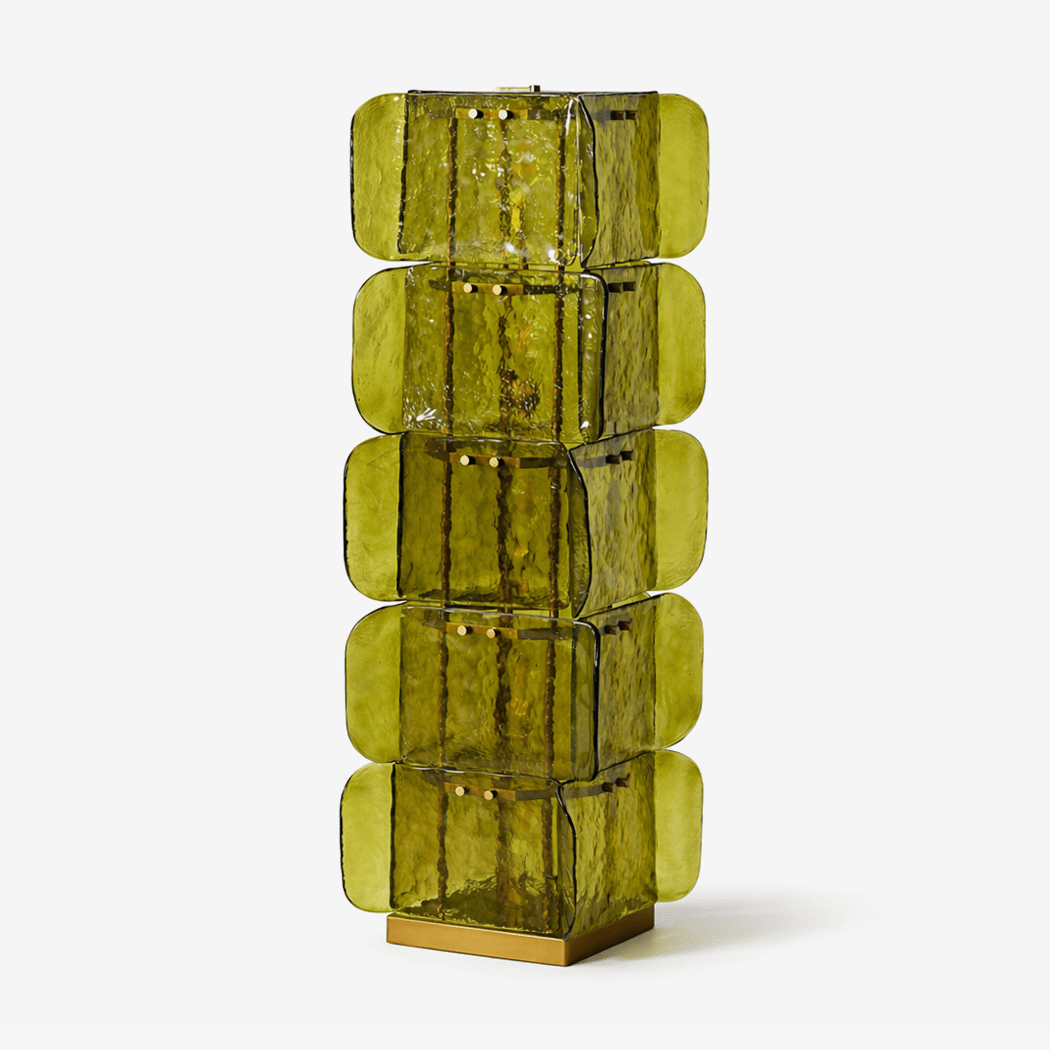 Lush Glass Tower Floor Lamp — 4.6 ft Stacked Textured Glass in Green or White