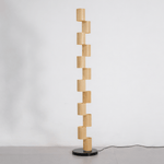 Sculptural Stacked Wood Tower Floor Lamp with Warm Ambient LED Glow