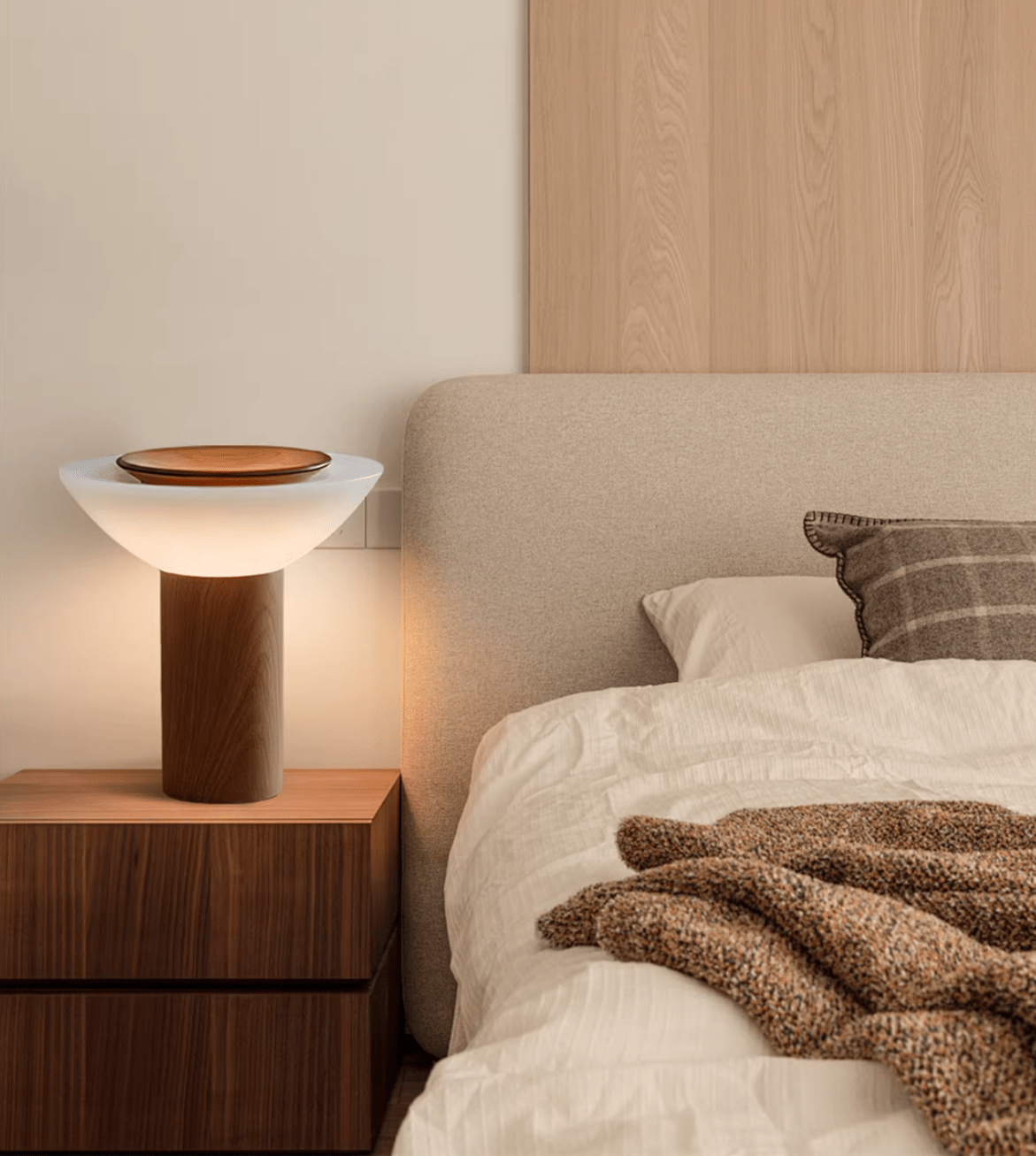 Solace Wood Table Lamp – Modern Minimalist LED Desk Light for Bedroom & Living Room