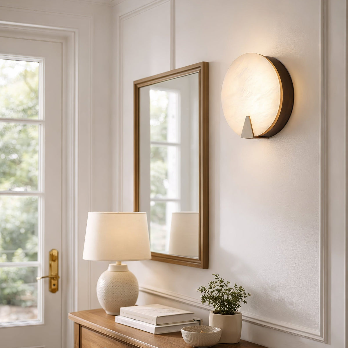 Solaris Halo Alabaster Wall Sconce with Brass Accents