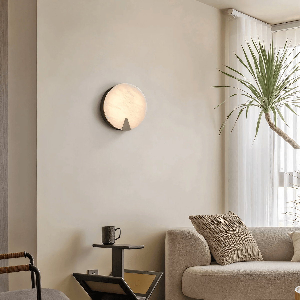 Solaris Halo Alabaster Wall Sconce with Brass Accents