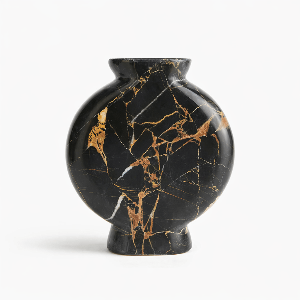 Vetra Noir Marble Vase – Sculptural Black Marble Decor with Gold Veining