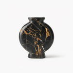 Vetra Noir Marble Vase – Sculptural Black Marble Decor with Gold Veining