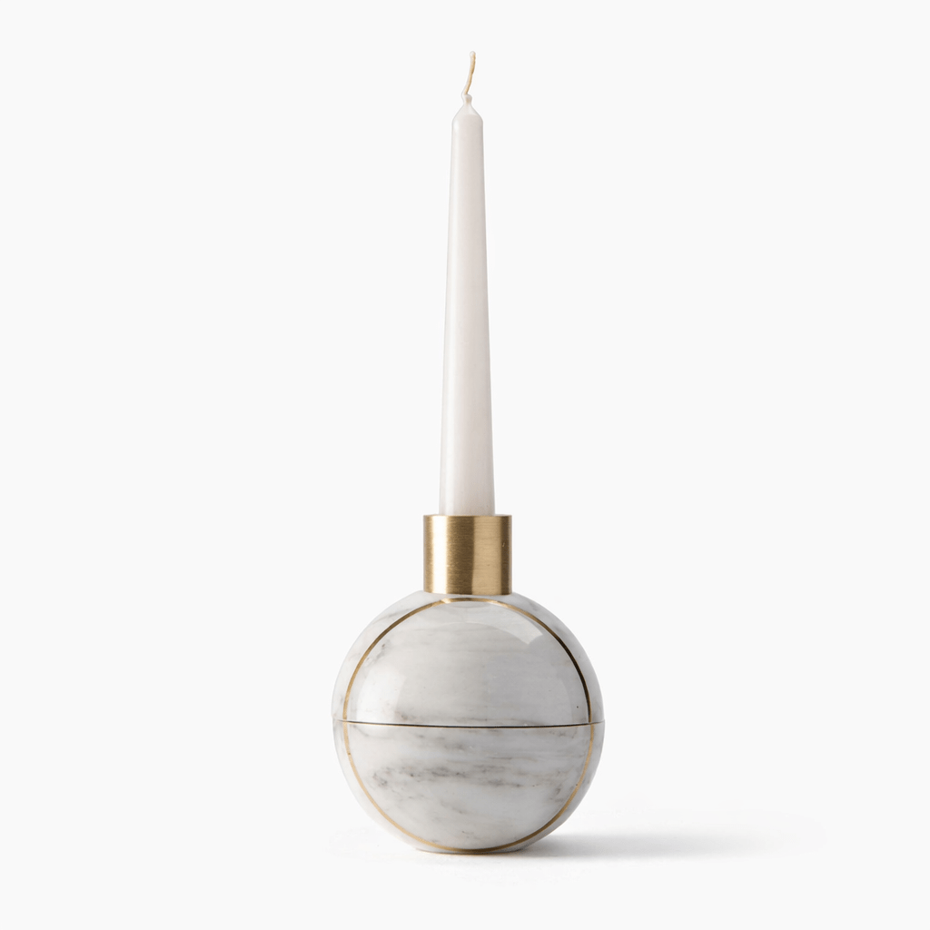 Axis Sphere Marble Candle Holder – Sculptural Tabletop Accent in Natural Stone