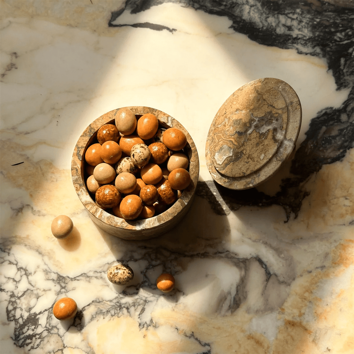 Strata Sphere Natural Marble Storage Box with Sculptural Lid