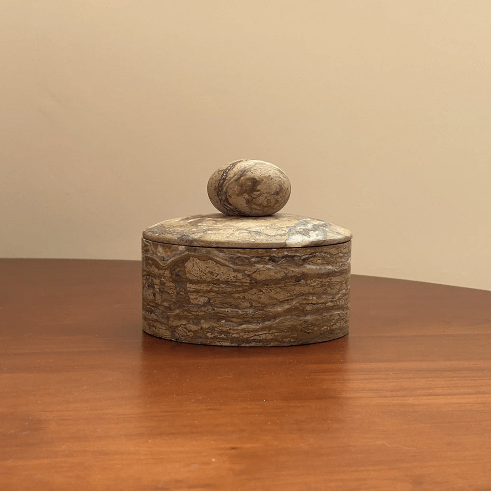 Strata Sphere Natural Marble Storage Box with Sculptural Lid