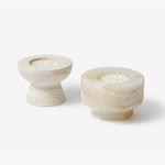 Stone Halo Candle Holder Set – Natural Marble, Jade & Travertine Tabletop Accents