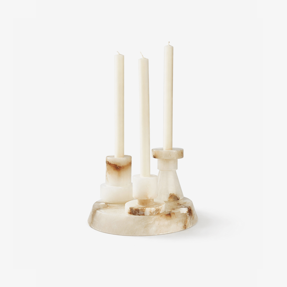 Lithia Tiered Marble Candle Holder – Sculptural White Stone Accent for Modern Interiors