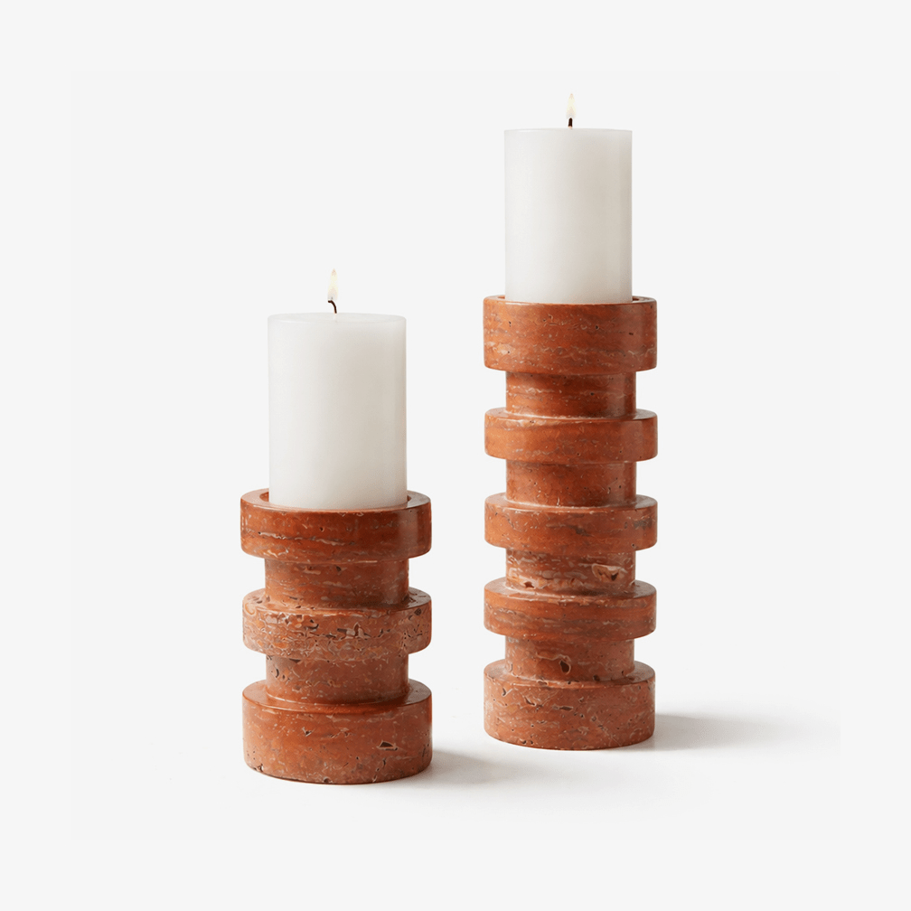 Terrace Stone Candle Holder Set in Natural Travertine