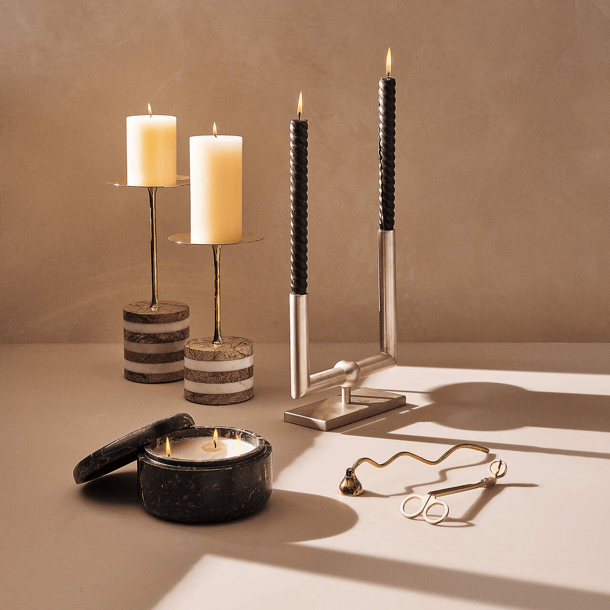 Strata Rise Sculptural Marble Candle Holder for Ambient Interiors