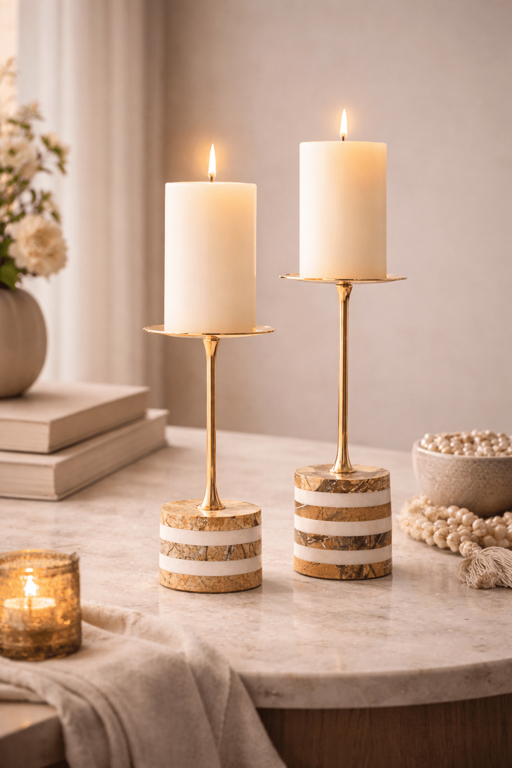 Strata Rise Sculptural Marble Candle Holder for Ambient Interiors