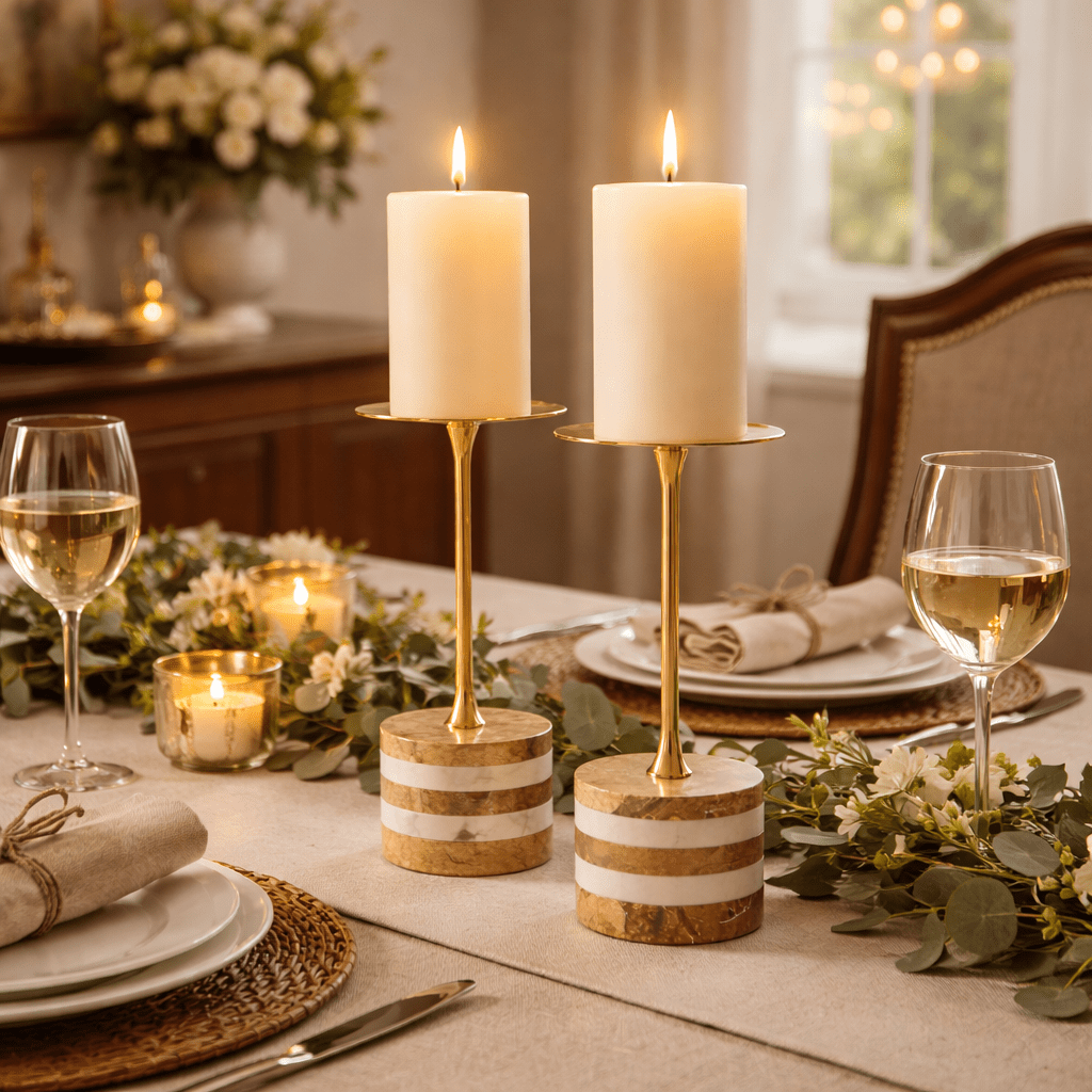 Strata Rise Sculptural Marble Candle Holder for Ambient Interiors