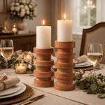 Terrace Stone Candle Holder Set in Natural Travertine