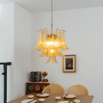 Amber Cascade Glass Chandelier with Brass Frame