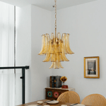 Amber Cascade Glass Chandelier with Brass Frame