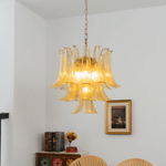 Amber Cascade Glass Chandelier with Brass Frame