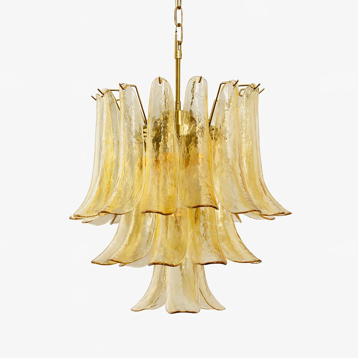Amber Cascade Glass Chandelier with Brass Frame