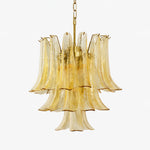 Amber Cascade Glass Chandelier with Brass Frame