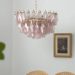 Facet Bloom Glass Chandelier in Gold and Pink for Dining Room