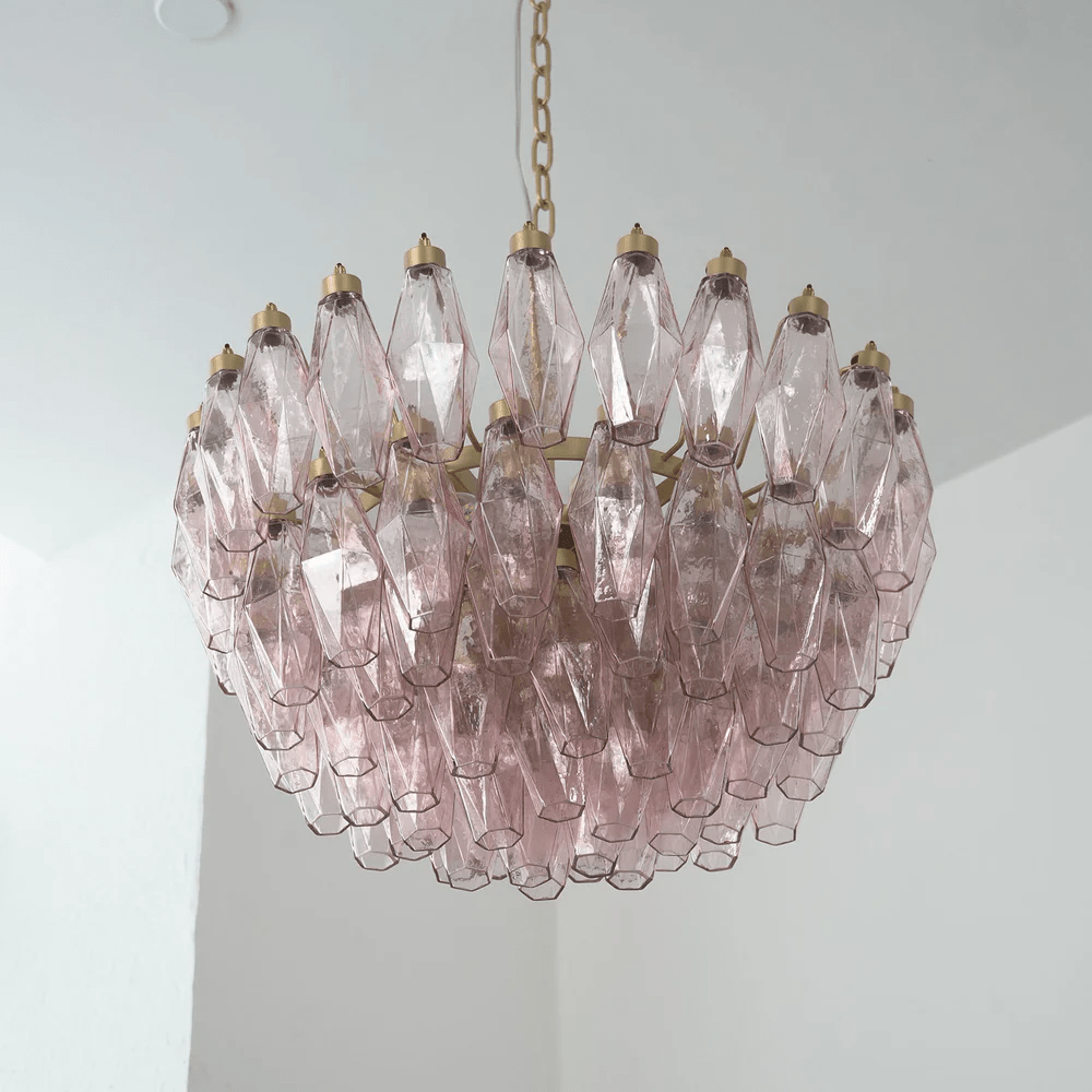 Facet Bloom Glass Chandelier in Gold and Pink for Dining Room