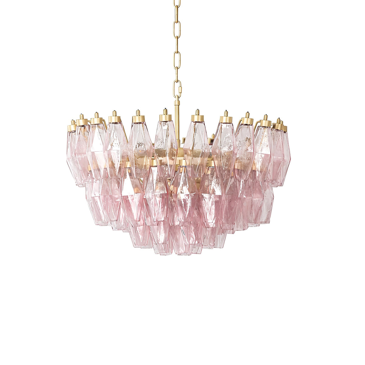 Facet Bloom Glass Chandelier in Gold and Pink for Dining Room