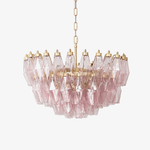 Facet Bloom Glass Chandelier in Gold and Pink for Dining Room