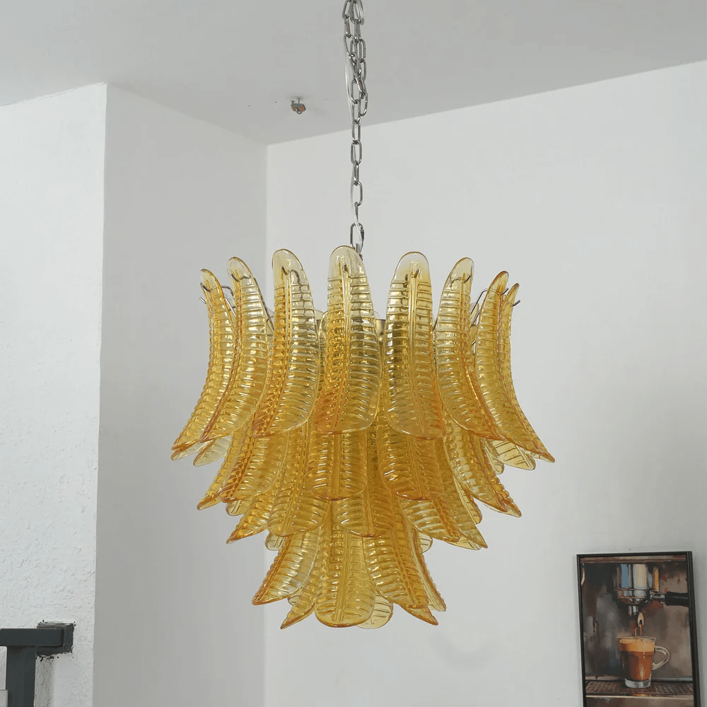 Aurelium Cascade Glass Chandelier – Modern Amber Glass Pendant Light