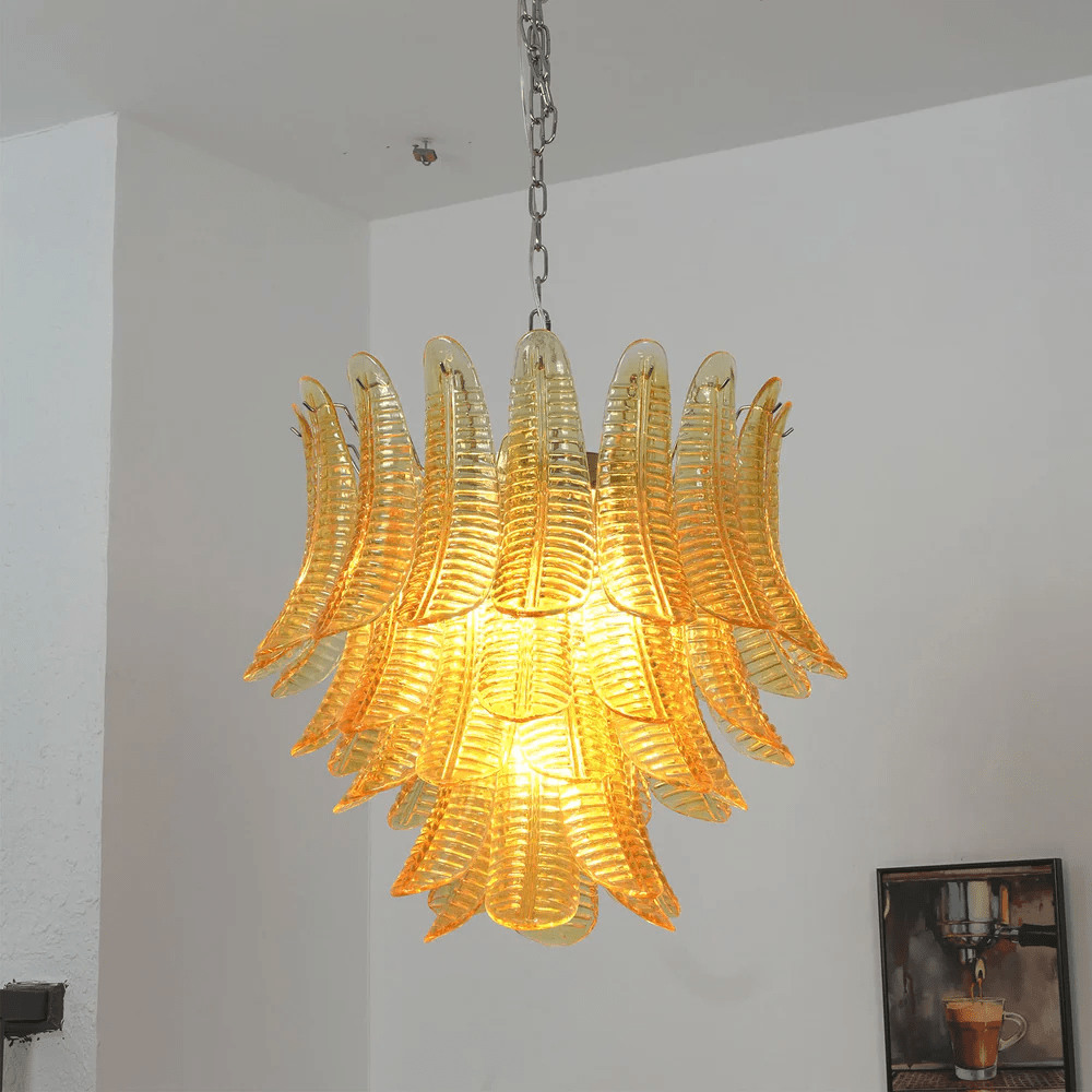 Aurelium Cascade Glass Chandelier – Modern Amber Glass Pendant Light