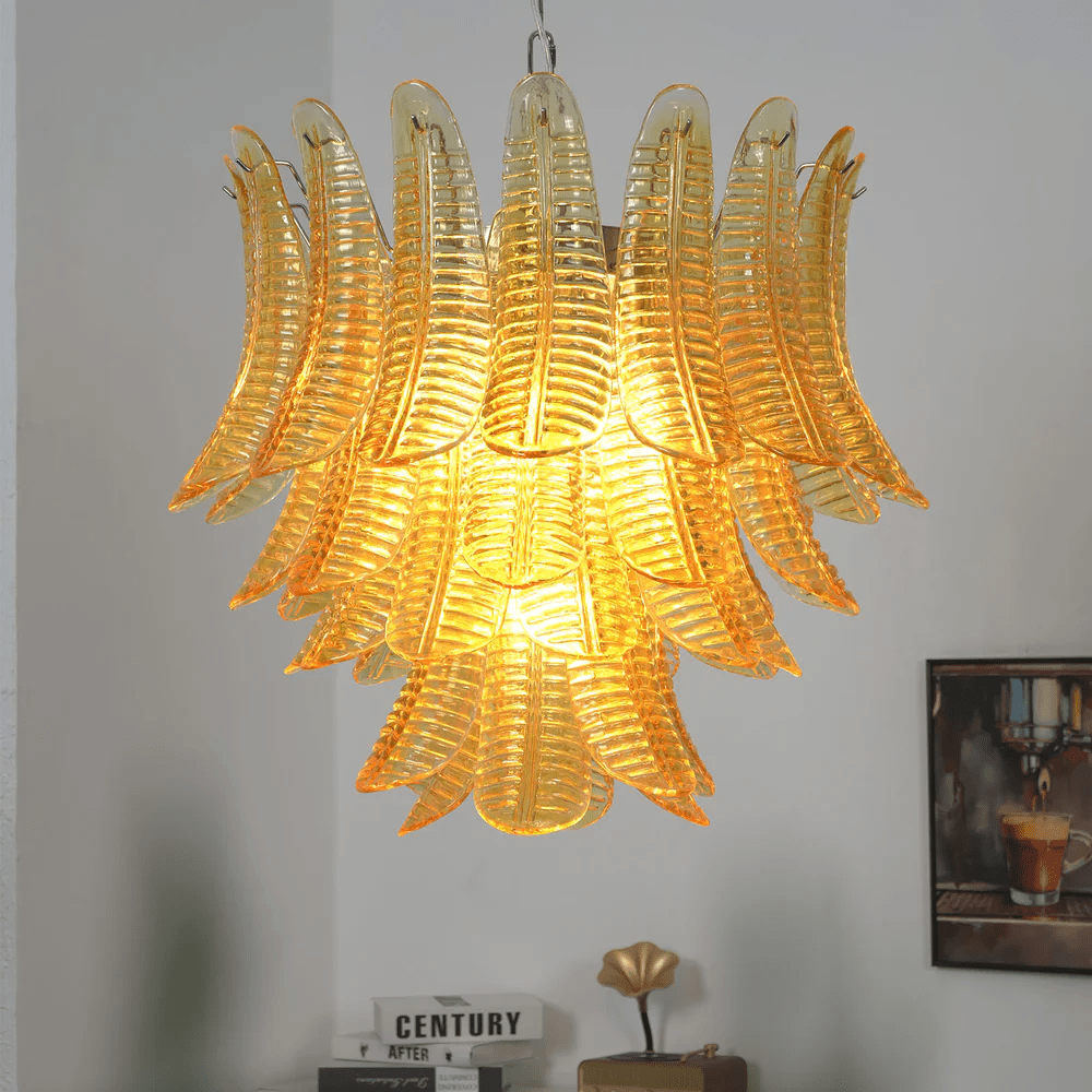 Aurelium Cascade Glass Chandelier – Modern Amber Glass Pendant Light