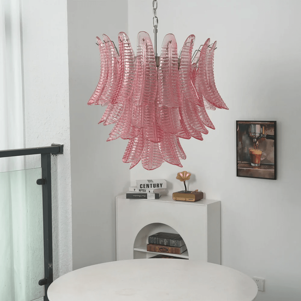 Petaline Prism Chandelier – Pink Glass Designer Hanging Light