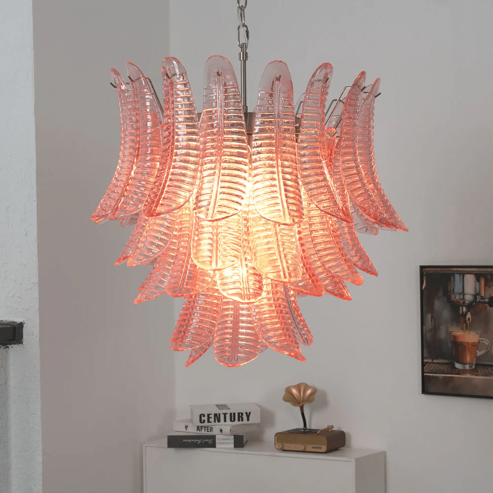 Petaline Prism Chandelier – Pink Glass Designer Hanging Light