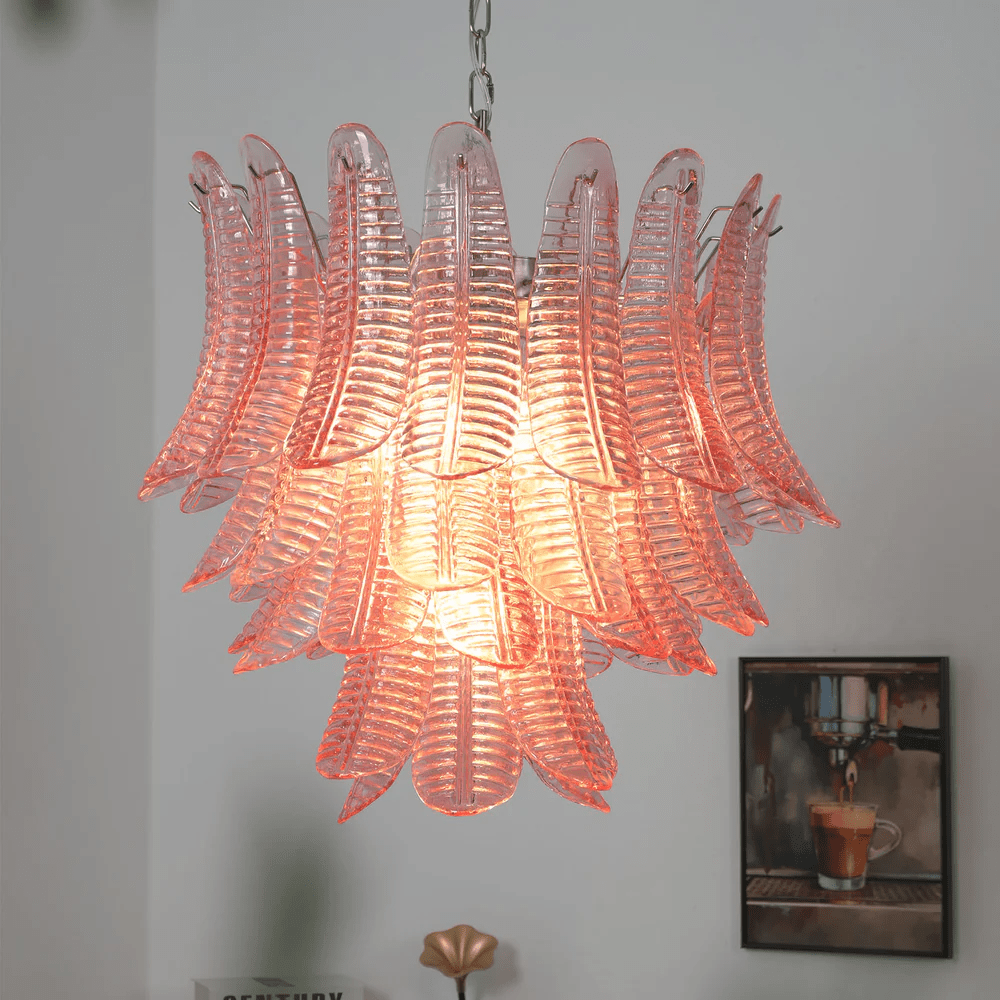 Petaline Prism Chandelier – Pink Glass Designer Hanging Light