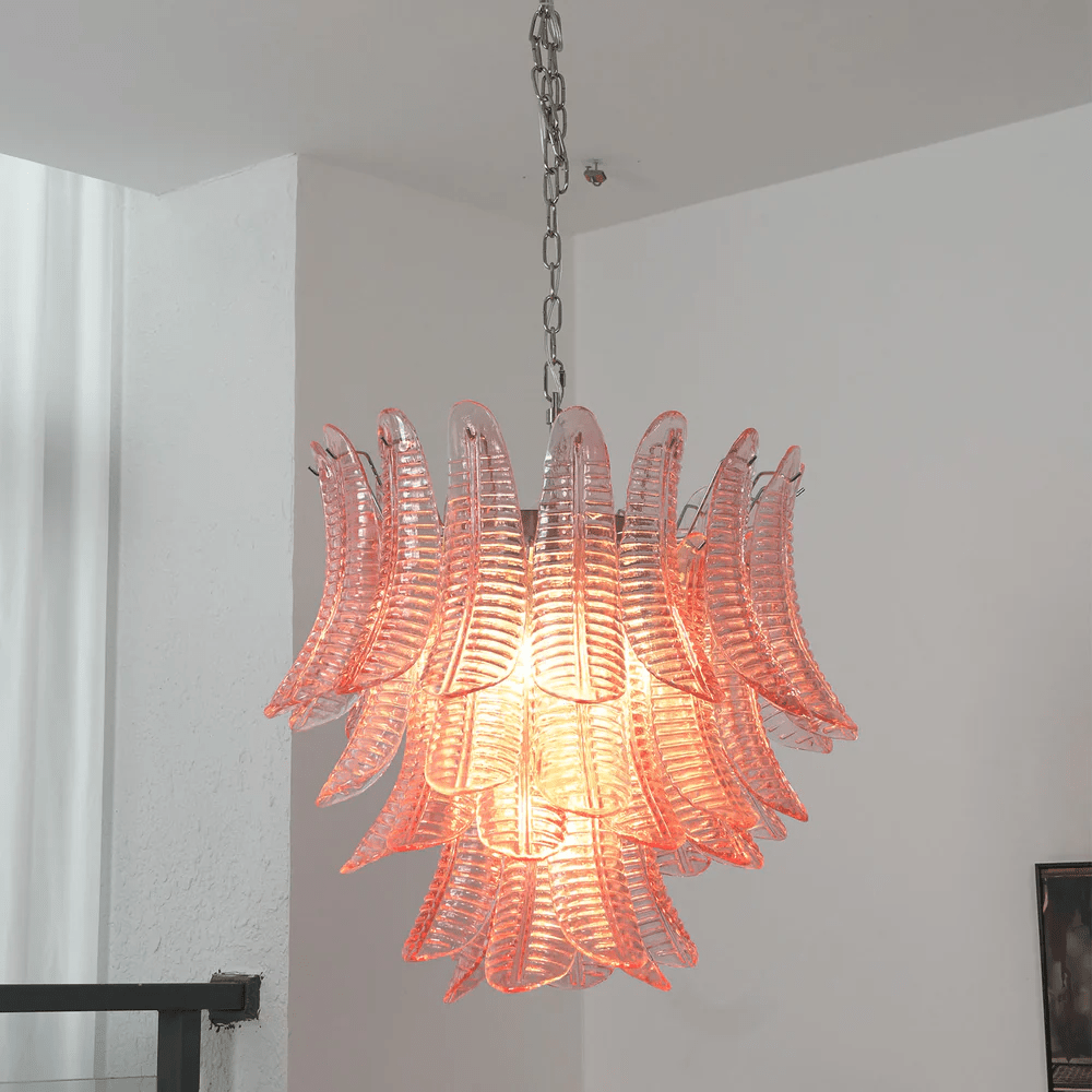 Petaline Prism Chandelier – Pink Glass Designer Hanging Light