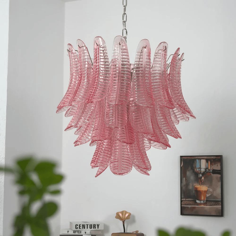 Petaline Prism Chandelier – Pink Glass Designer Hanging Light