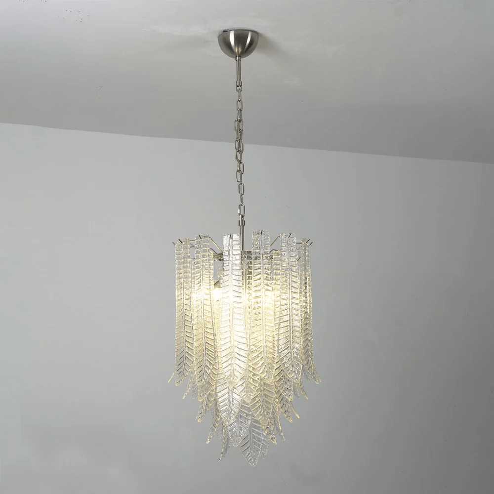 Silvae Veil Glass Chandelier – Modern Leaf Pendant for Dining & Living Rooms