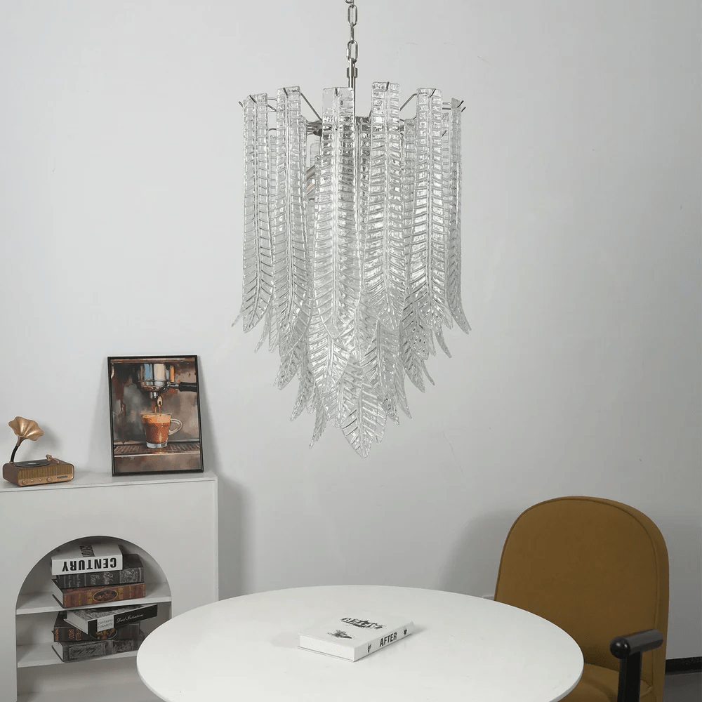 Silvae Veil Glass Chandelier – Modern Leaf Pendant for Dining & Living Rooms