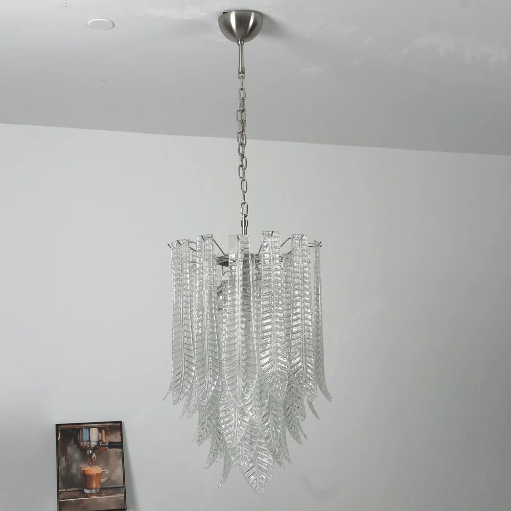 Silvae Veil Glass Chandelier – Modern Leaf Pendant for Dining & Living Rooms