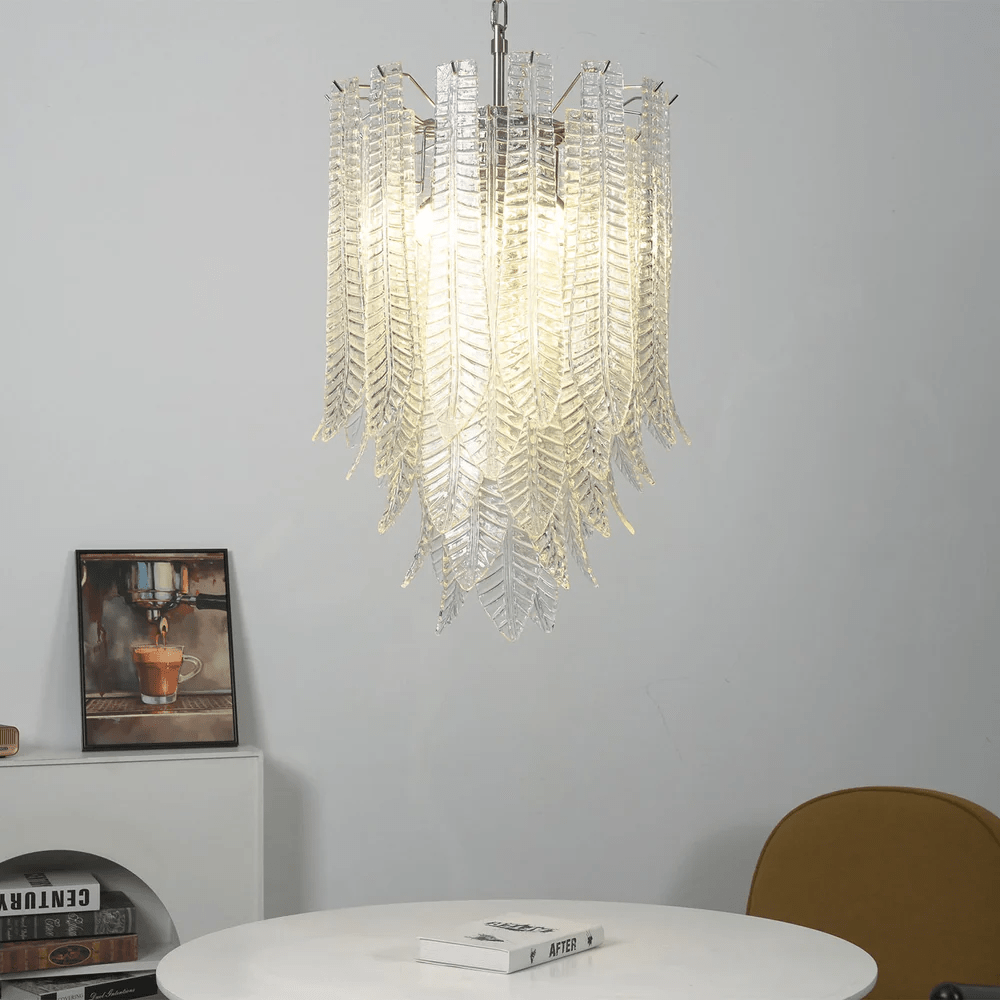 Silvae Veil Glass Chandelier – Modern Leaf Pendant for Dining & Living Rooms