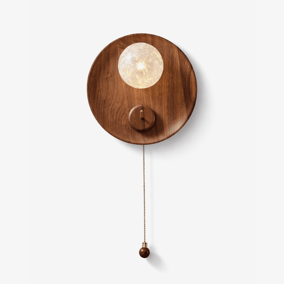 Elwood Pull Wall Sconce in Walnut and White Glass