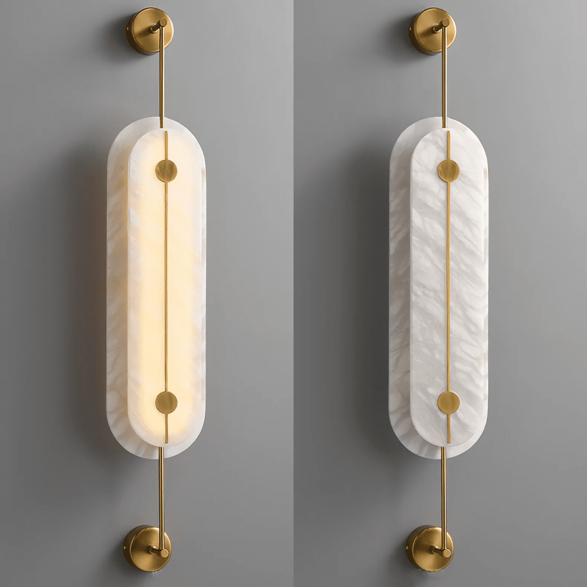 Solvane Alabaster Wall Sconce – Modern Brass LED Wall Light