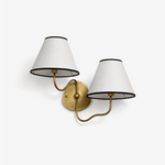 Clara Double Wall Sconce in Brushed Brass with White Fabric Shades