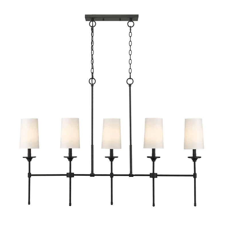 Arden Row Linear Chandelier in Brass, Black, or Nickel with Fabric Shades