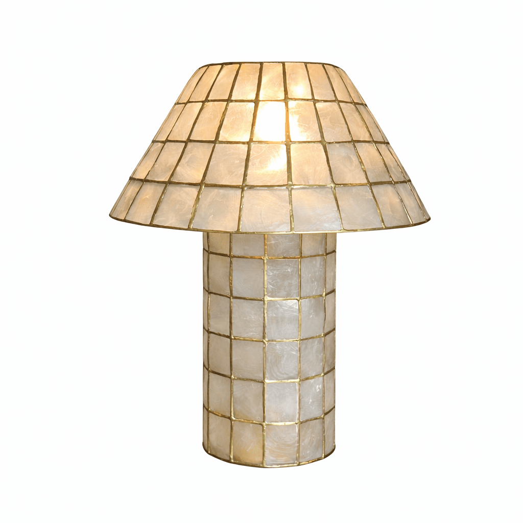 Pearl Mosaic Table Lamp in Iridescent Shell and Metal