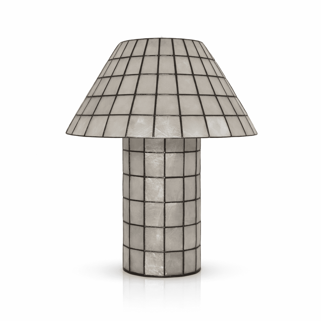 Pearl Mosaic Table Lamp in Iridescent Shell and Metal