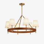 Arianna Leather & Brass Chandelier with Linen Shades, 6-Light