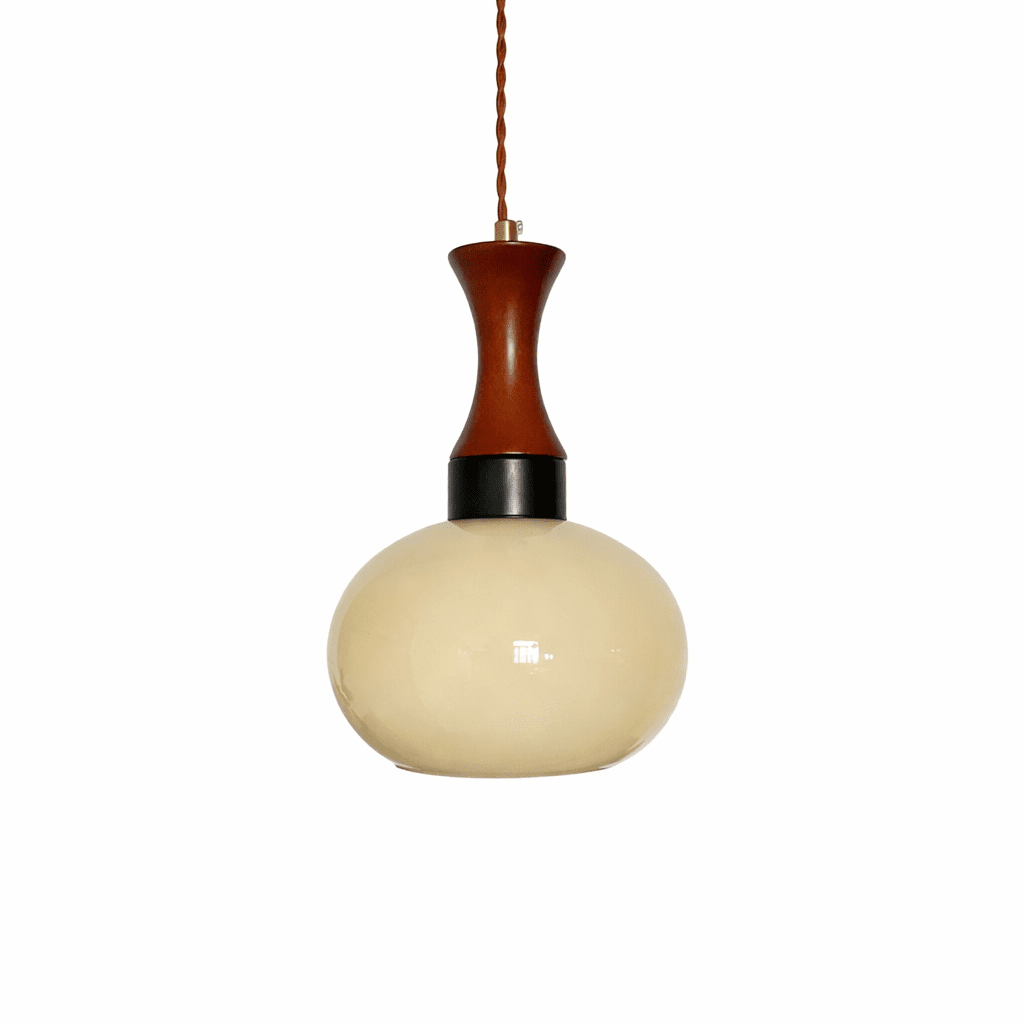 Liora Glass Pendant Light – Amber Glass & Walnut Wood