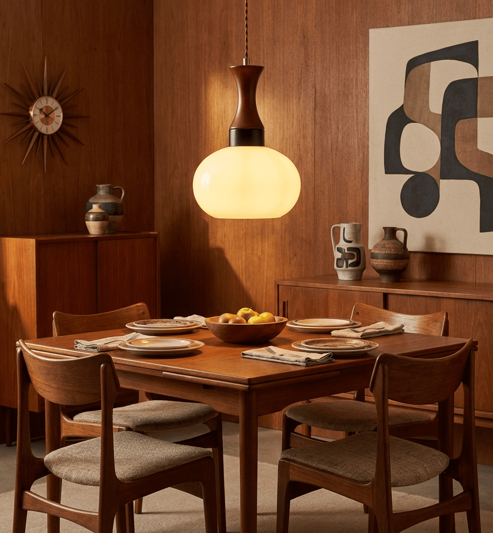 Liora Glass Pendant Light – Amber Glass & Walnut Wood