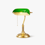 Harrison Banker Table Lamp in Brass and Green Glass