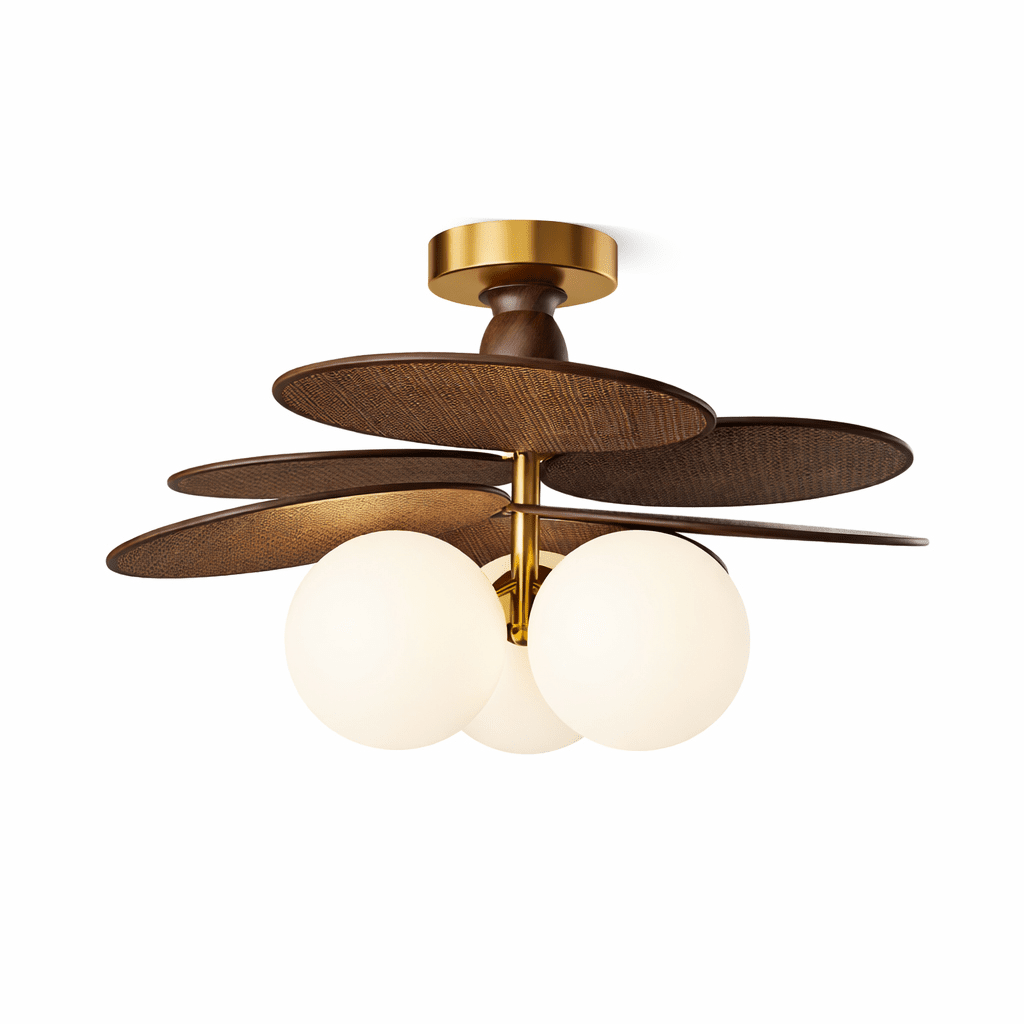 Averis Semi Flush Ceiling Light in Raffia and Glass for Modern Interiors